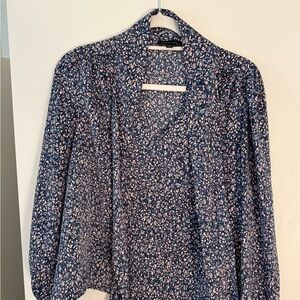 Banana Republic Navy and Pink Patterned Blouse